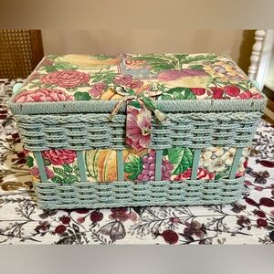 Vintage Sewing Basket, Floral Woven